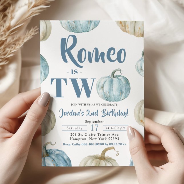 Pastel Boy Pumpkin 2nd Birthday Party Invitation (Creator Uploaded)