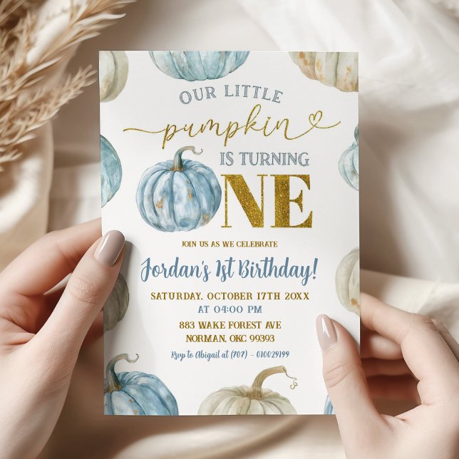 Pastel Boy Pumpkin Turning One 1st Birthday Invitation (Creator Uploaded)