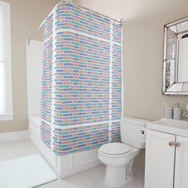 Pastel Bricks Mosaic  Shower Curtain (In Situ)