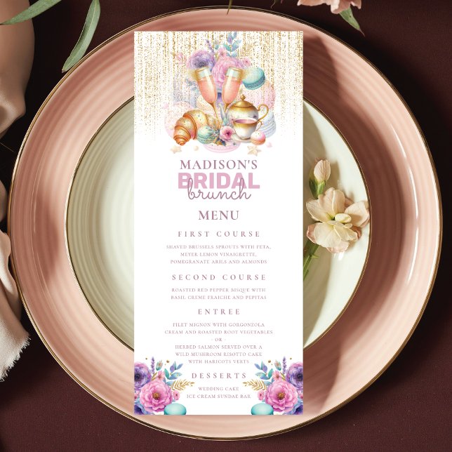 Pastel Bridal Brunch Pink & Gold Menu (Creator Uploaded)