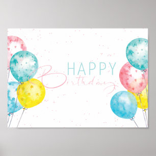 Pastel Bright watercolor Happy Birthday Poster