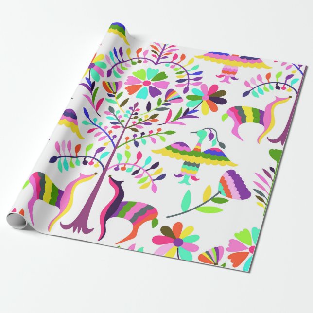 Pastel Brights Otomi Print Wrapping Paper (Unrolled)