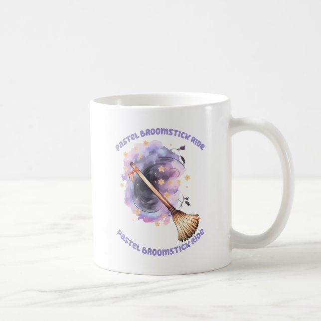 Pastel Broomstick Ride – Whimsical Witch Broom Coffee Mug (Right)