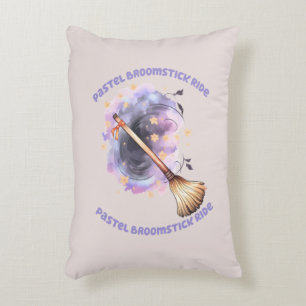 Pastel Broomstick Ride – Whimsical Witch Broom Decorative Cushion