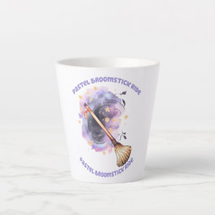 Pastel Broomstick Ride – Whimsical Witch Broom Latte Mug