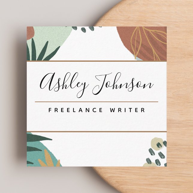 Pastel Brown Pretty Calligraphy Tropical Classy Square Business Card (Creator Uploaded)