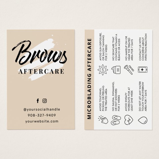 Pastel Brows Aftercare PMU Brow Instructions Card (Front & Back)