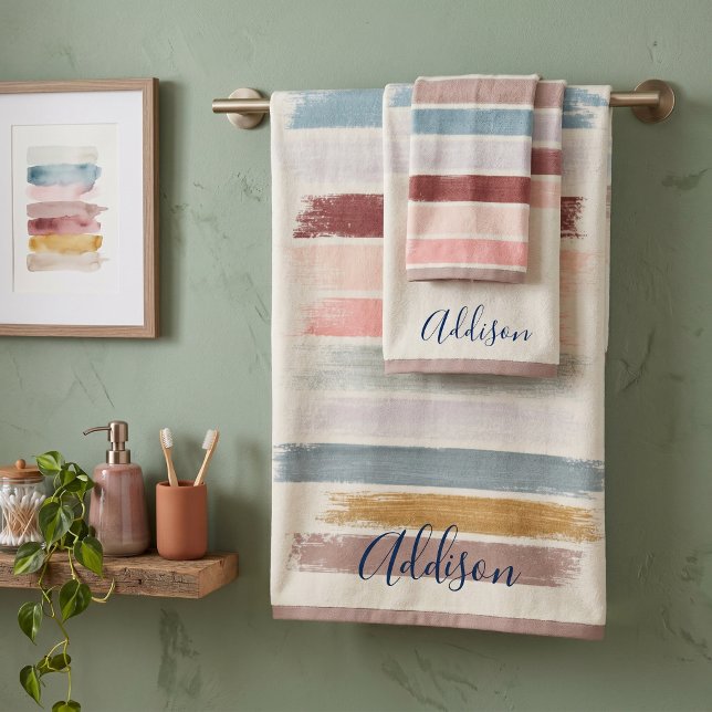 Pastel brush strokes personalised  bath towel set (Creator Uploaded)
