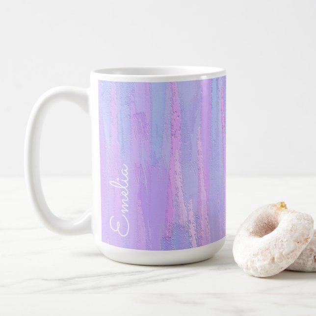 Pastel Brush Strokes Personalised Coffee Mug (With Donut)