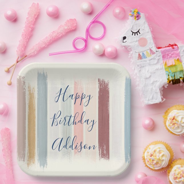 Pastel brush strokes personalised  paper plate (Party)