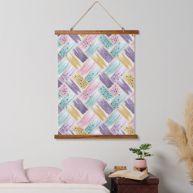 Pastel Brushstroke & Gold Crisscross Abstract Hanging Tapestry (Bedroom)