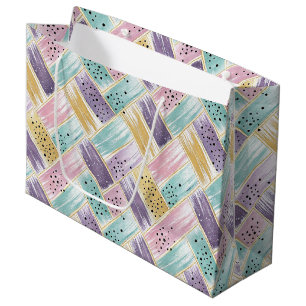 Pastel Brushstroke & Gold Crisscross Abstract Large Gift Bag