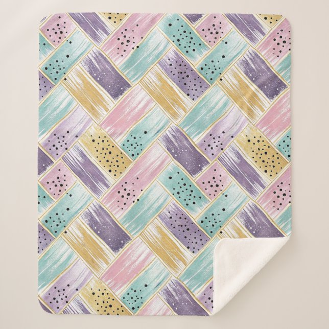 Pastel Brushstroke & Gold Crisscross Abstract Sherpa Blanket (Front)