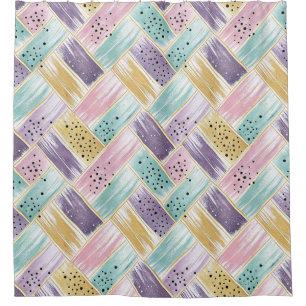 Pastel Brushstroke & Gold Crisscross Abstract Shower Curtain