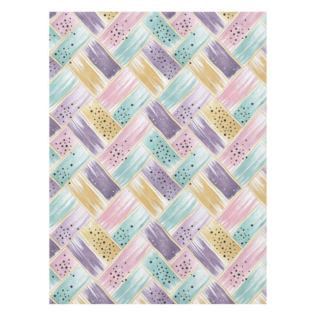 Pastel Brushstroke & Gold Crisscross Abstract Tablecloth (Front)