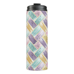 Pastel Brushstroke & Gold Crisscross Abstract Thermal Tumbler