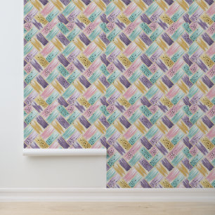 Pastel Brushstroke & Gold Crisscross Abstract Wallpaper