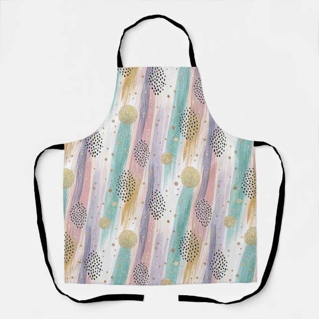 Pastel Brushstroke & Gold Geometric Abstract Apron (Front)