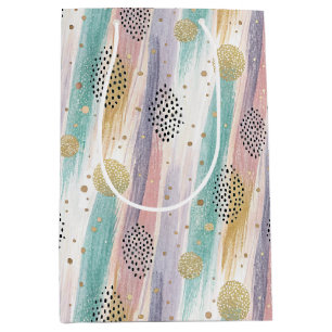 Pastel Brushstroke & Gold Geometric Abstract Medium Gift Bag