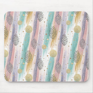 Pastel Brushstroke & Gold Geometric Abstract Mouse Pad