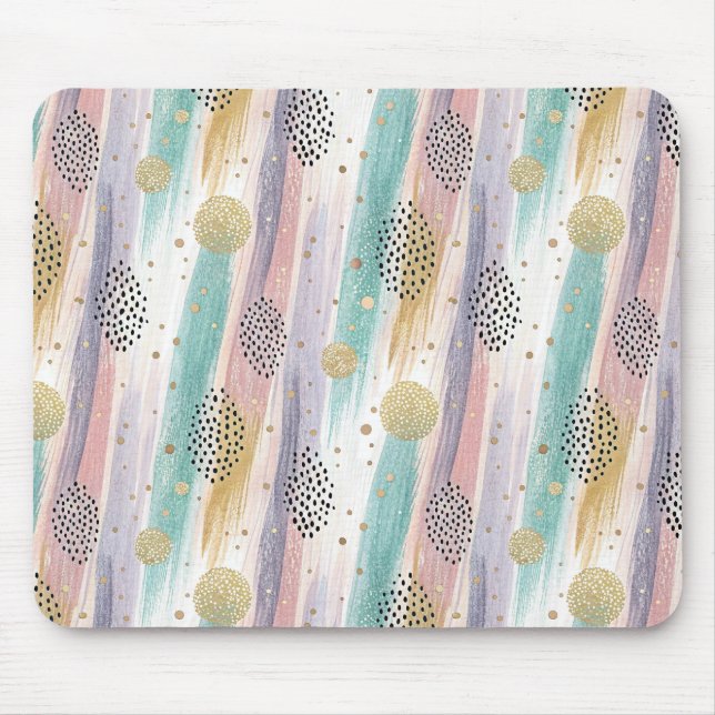 Pastel Brushstroke & Gold Geometric Abstract Mouse Pad (Front)