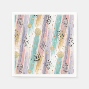 Pastel Brushstroke & Gold Geometric Abstract Napkin