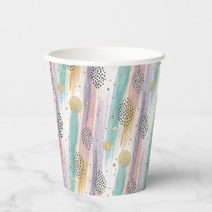 Pastel Brushstroke & Gold Geometric Abstract Paper Cups