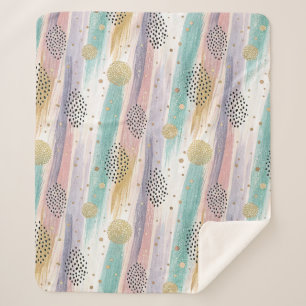 Pastel Brushstroke & Gold Geometric Abstract Sherpa Blanket
