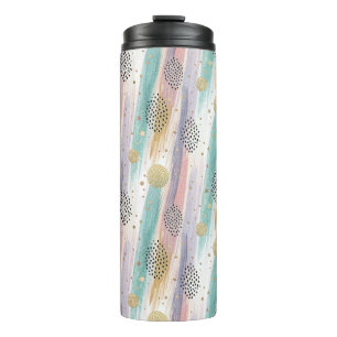 Pastel Brushstroke & Gold Geometric Abstract Thermal Tumbler