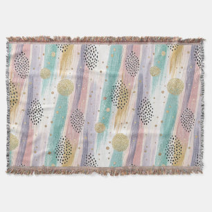Pastel Brushstroke & Gold Geometric Abstract Throw Blanket