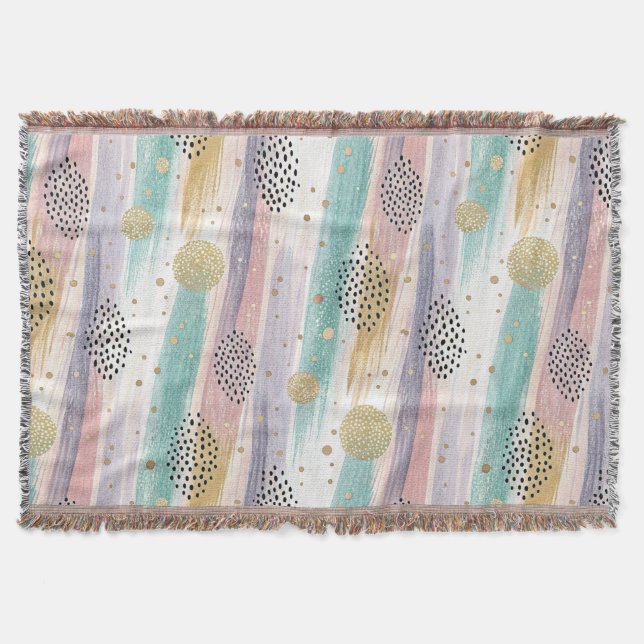 Pastel Brushstroke & Gold Geometric Abstract Throw Blanket (Front)
