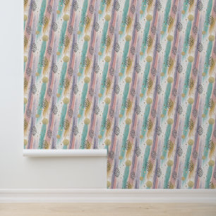 Pastel Brushstroke & Gold Geometric Abstract Wallpaper