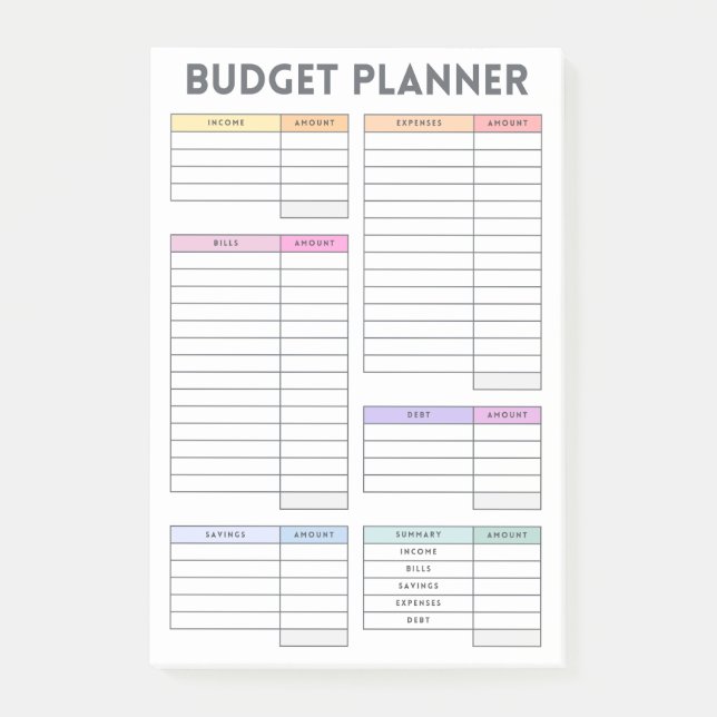 Pastel Budget Planner Layout Post-it Notes (Front)