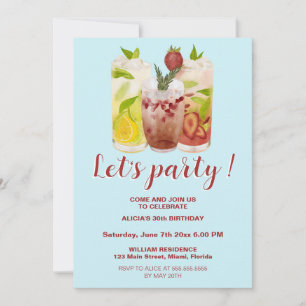 Pastel Bue Summer Cocktail Party Birthday Invitation