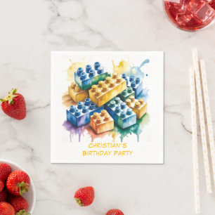 Pastel Building Block Splash Boy Birthday Party Napkin