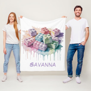 Pastel Building Block Splash Girl Birthday Party Fleece Blanket