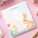 Pastel Bunny and Wildflower Personalised Notepad<br><div class="desc">This charming personalised notepad features a soft pastel illustration of a cute bunny sitting among delicate wildflowers. The gentle watercolor-inspired background adds a dreamy, whimsical touch, making it perfect for jotting down notes, journalling, or gifting to nature and animal lovers. Customisable text at the top allows you to add your...</div>