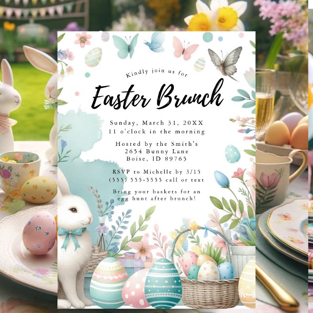 Pastel Bunny Easter Brunch and Egg Hunt Invitation (Easter Brunch and Egg Hunt Invitation)