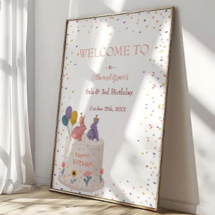 Pastel Bunny Joint Birthday for Sister Brother Poster