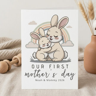 Pastel Bunny Mom Baby First Mothers Day Soft Love Card