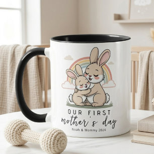 Pastel Bunny Mum Baby First Mothers Day Love Art Mug