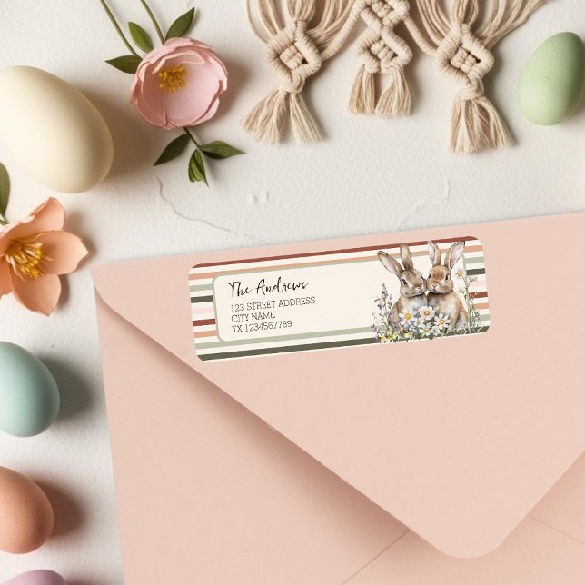 Pastel Bunny Striped Spring  Return Address Label (Pastel Bunny Striped Spring Label)