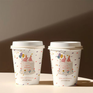 Pastel Bunny Twin Girls 1st Birthday Party Paper Cups