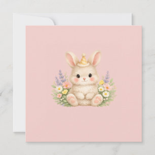 Pastel Bunny Wildflower Illustration Card