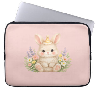 Pastel Bunny Wildflower Illustration for a Magical Laptop Sleeve