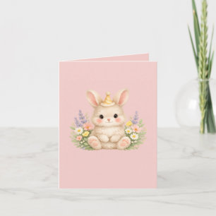 Pastel Bunny Wildflower Illustration Holiday Card