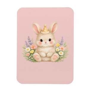 Pastel Bunny Wildflower Illustration Magnet