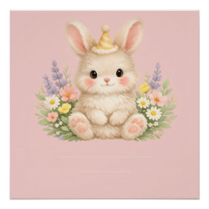 Pastel Bunny Wildflower Illustration Poster