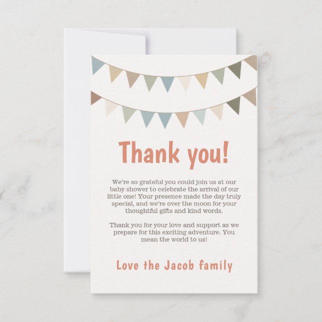Pastel bunting thank you for baby shower guests (Front)
