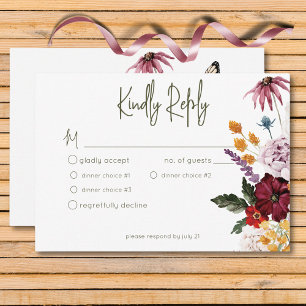 Pastel & Burgundy Bloom Modern Floral Three Dinner RSVP Card